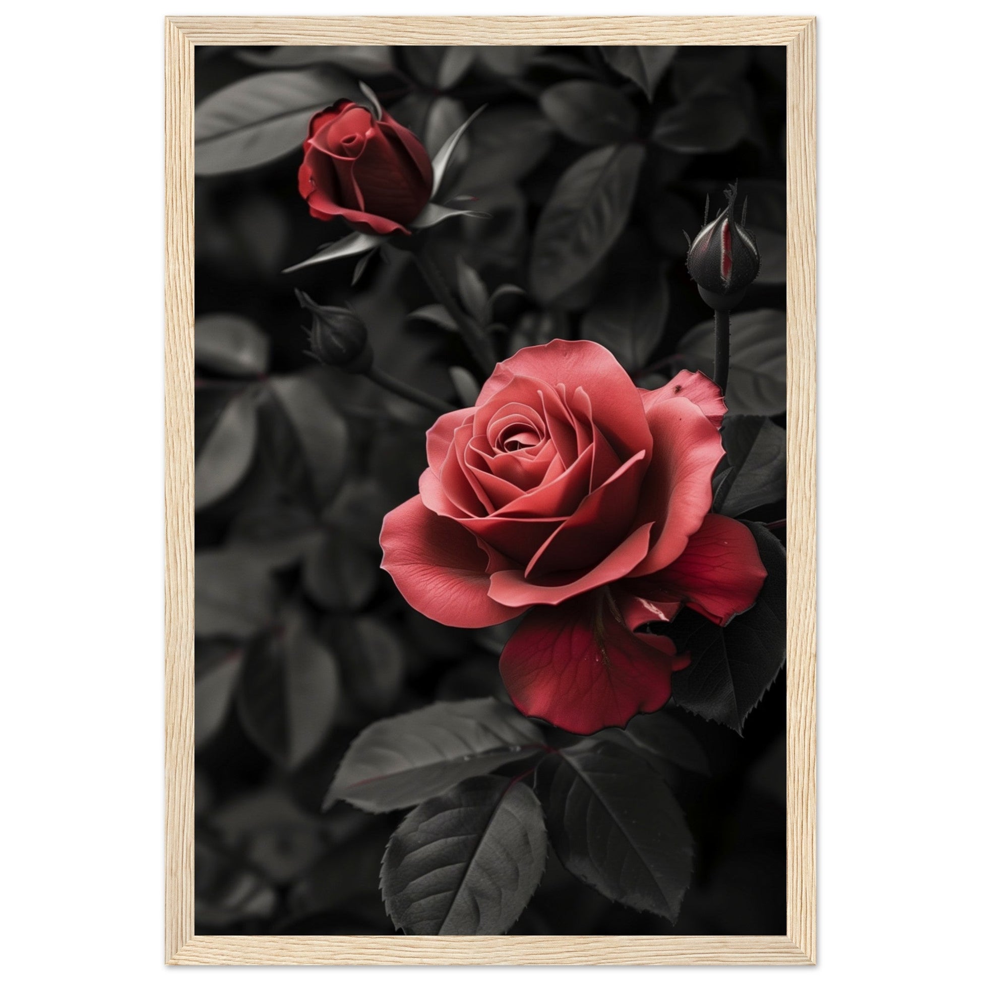 Affiche Rose Et Noir ( 30x45-cm-Bois-clair)