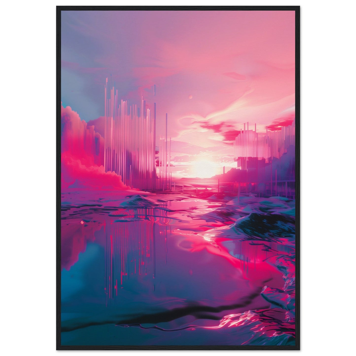 Affiche Rose Fluo ( 70x100-cm-Bois-noir)