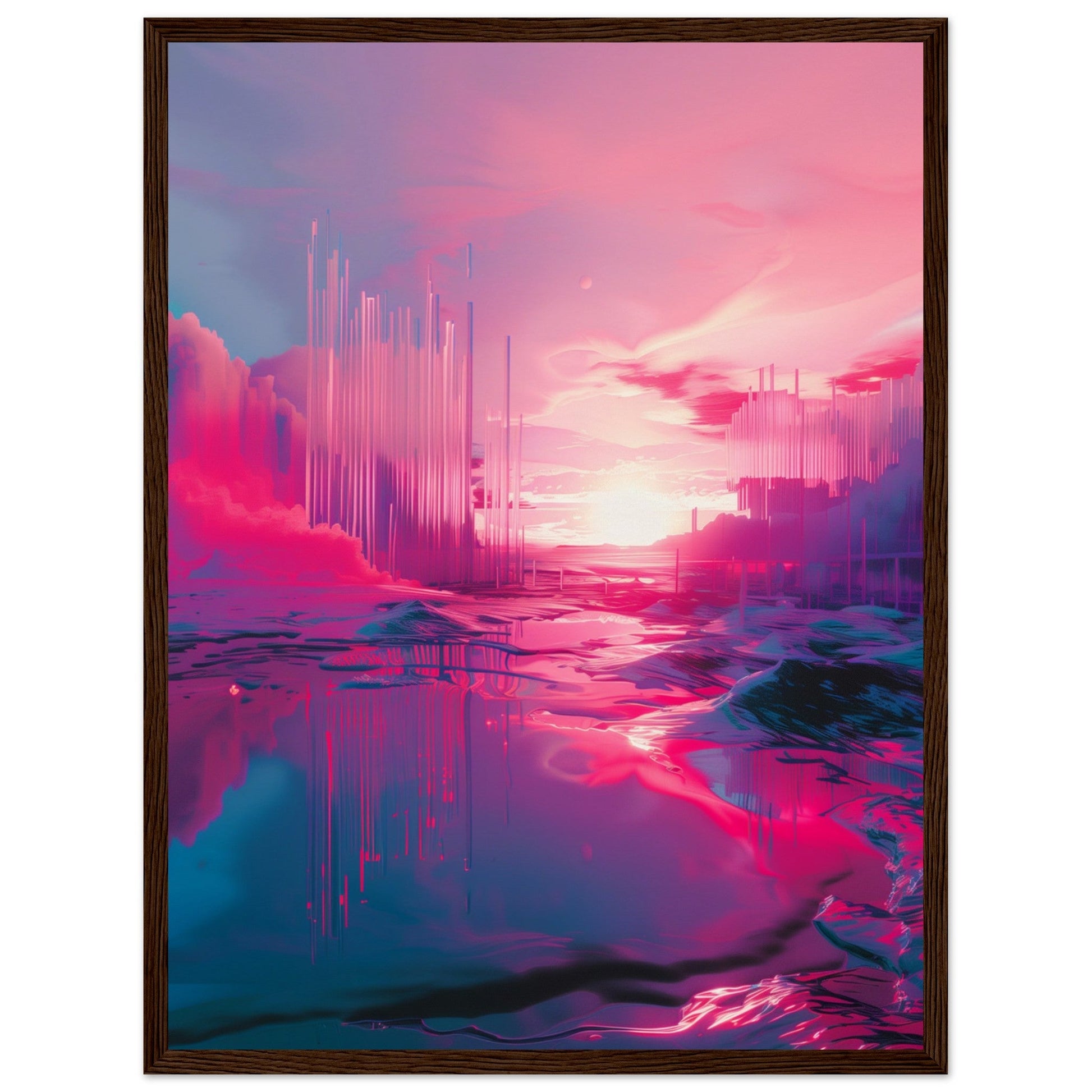 Affiche Rose Fluo ( 45x60-cm-Bois-foncé)