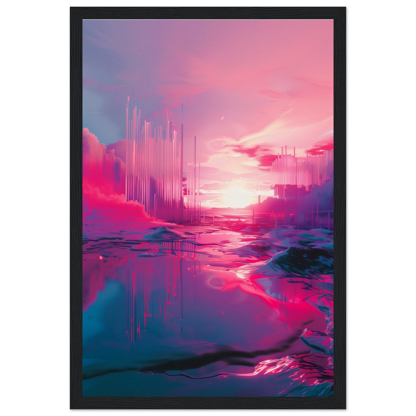 Affiche Rose Fluo ( 30x45-cm-Bois-noir)