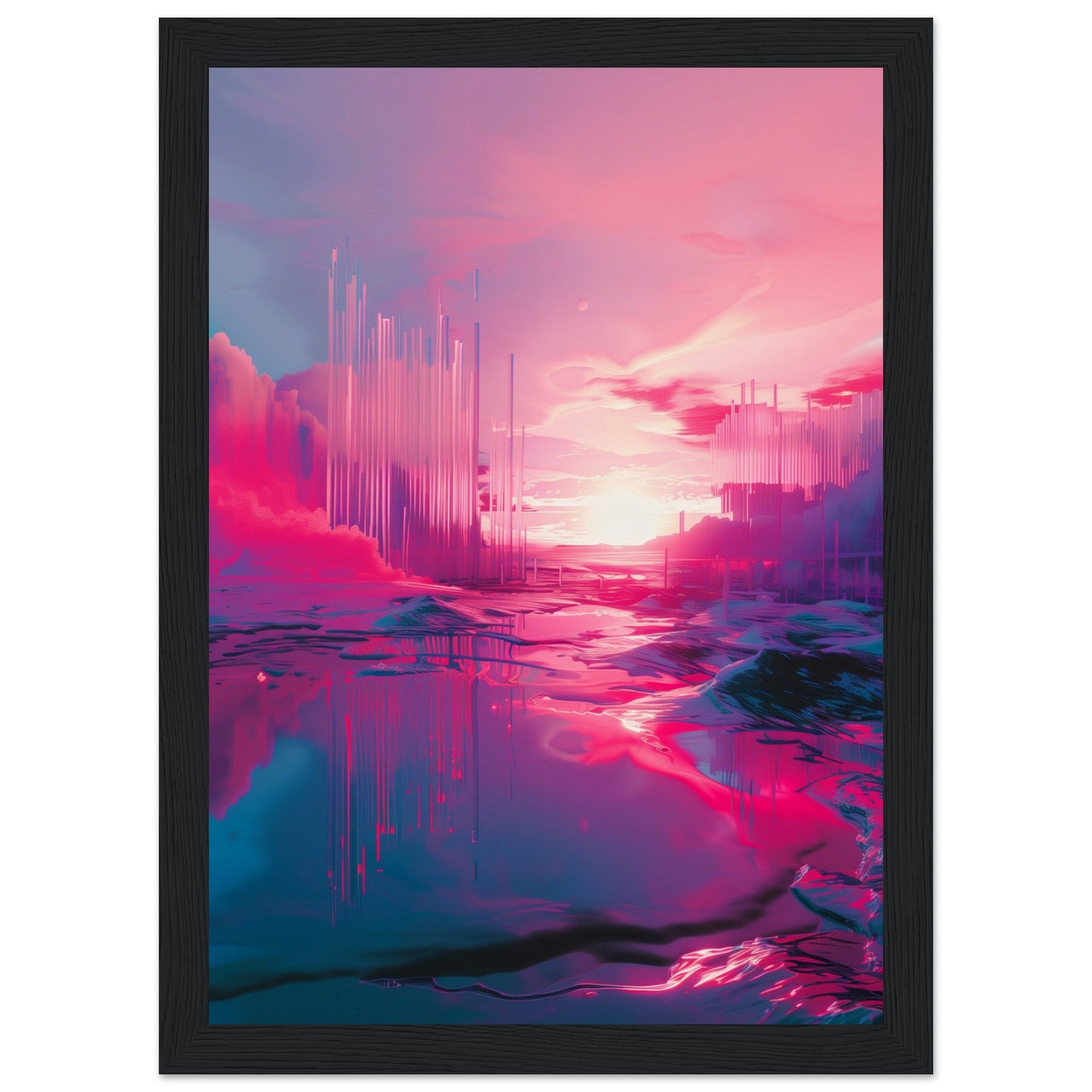 Affiche Rose Fluo ( 21x29.7-cm-Bois-noir)