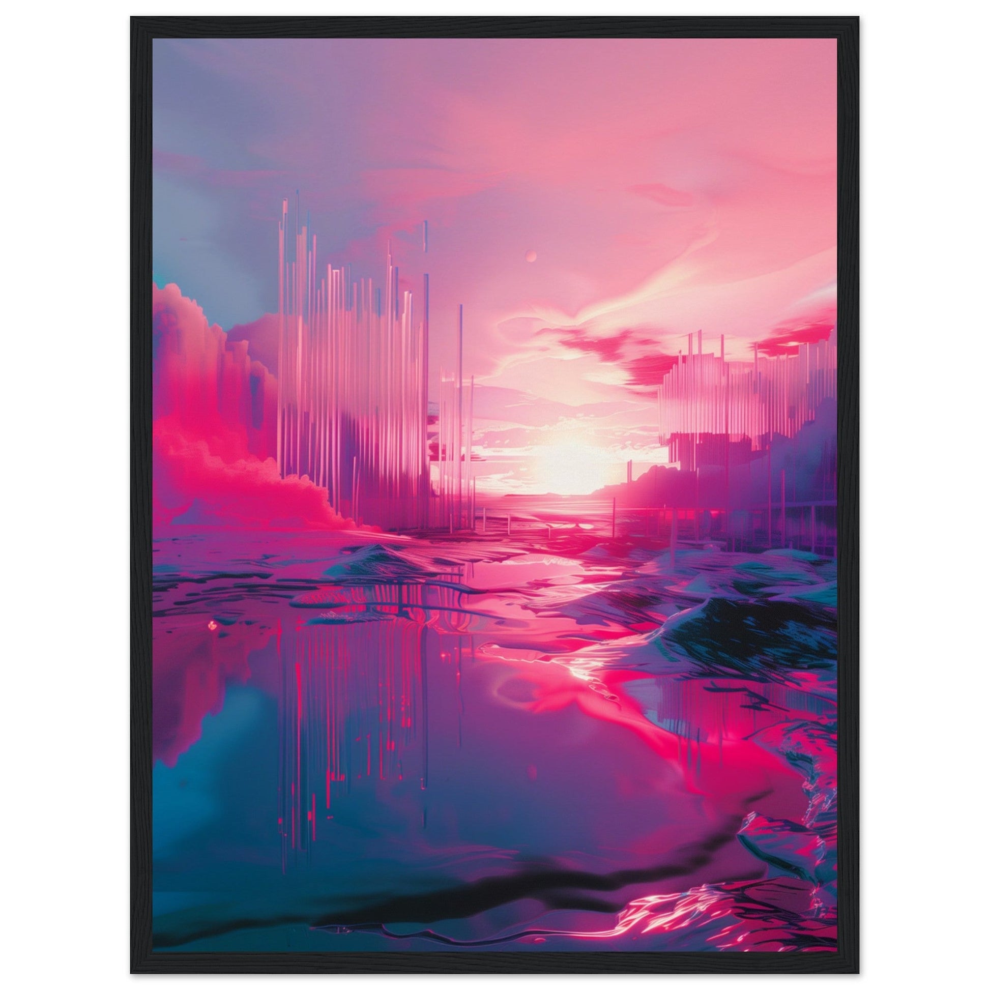 Affiche Rose Fluo ( 45x60-cm-Bois-noir)