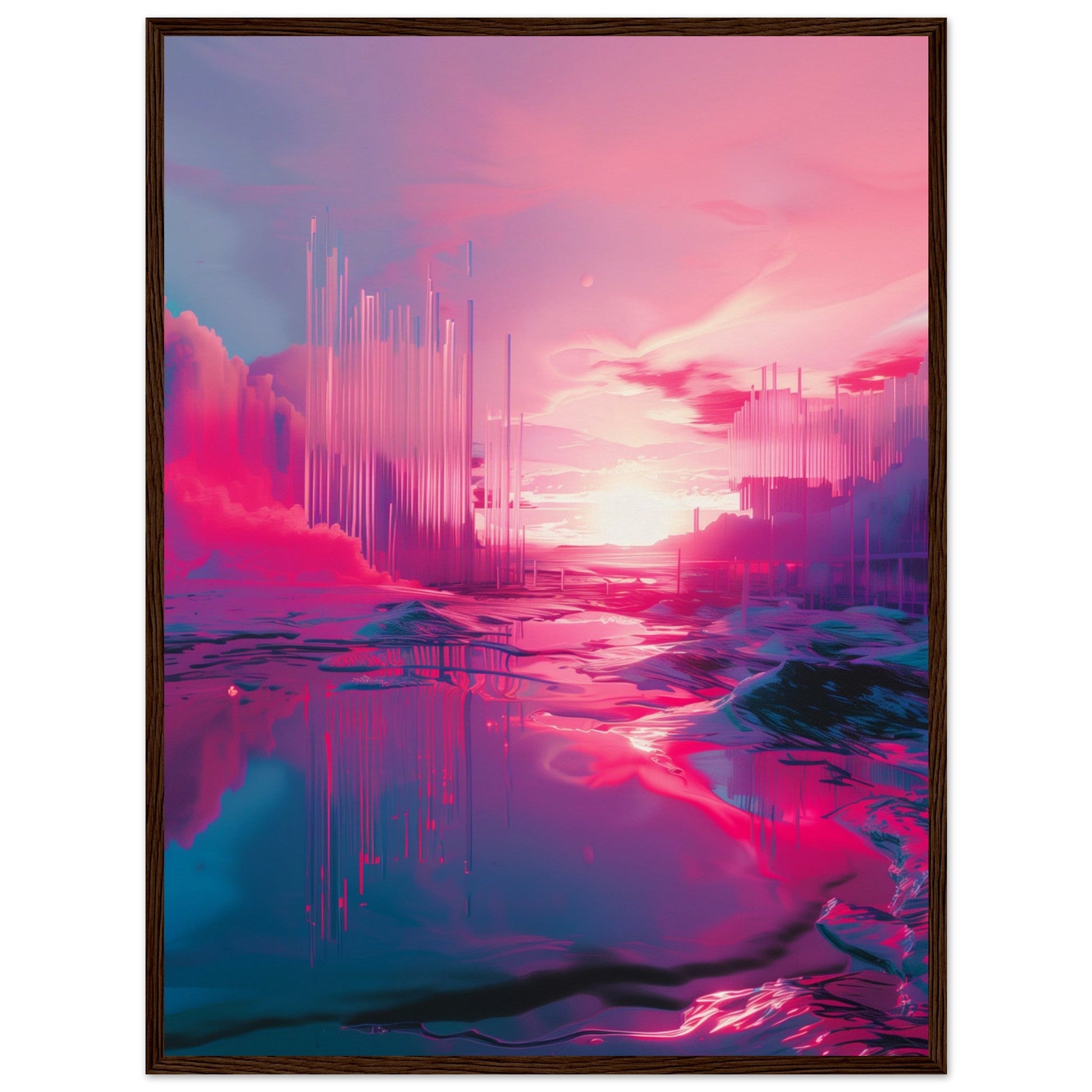 Affiche Rose Fluo ( 60x80-cm-Bois-foncé)