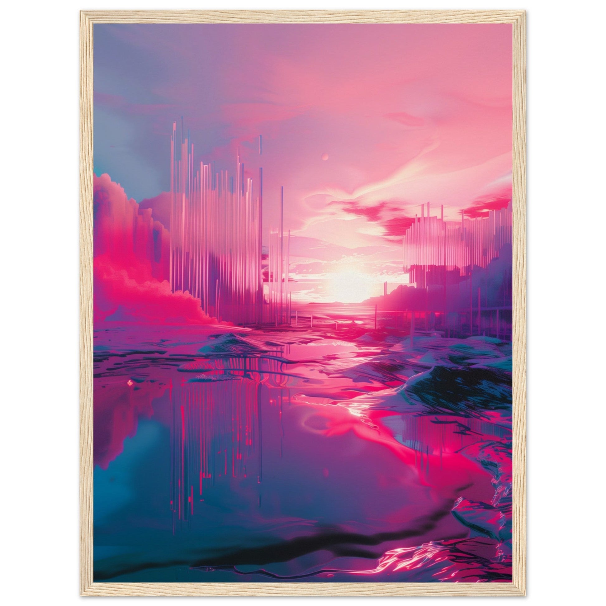 Affiche Rose Fluo ( 45x60-cm-Bois-clair)