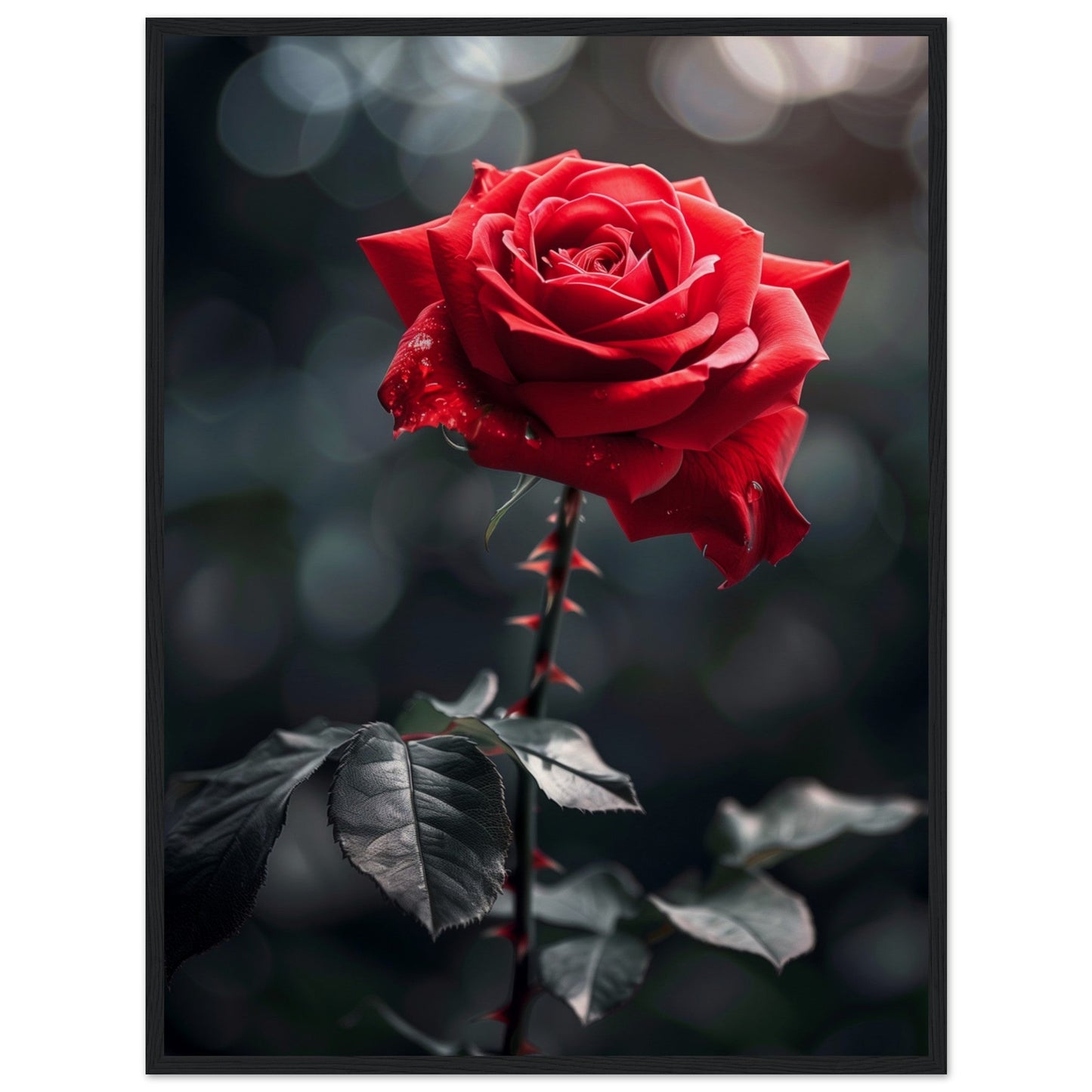 Affiche Rose Rouge ( 60x80-cm-Bois-noir)