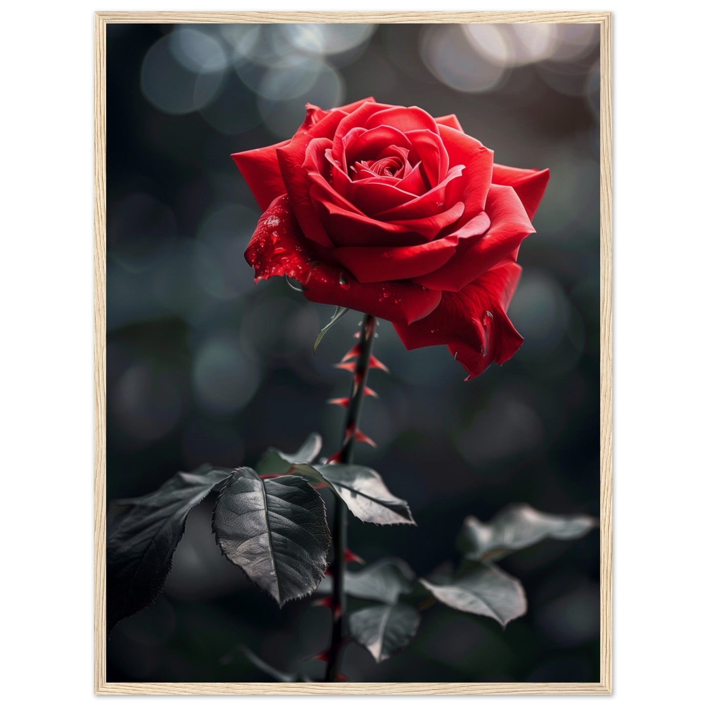 Affiche Rose Rouge ( 60x80-cm-Bois-clair)