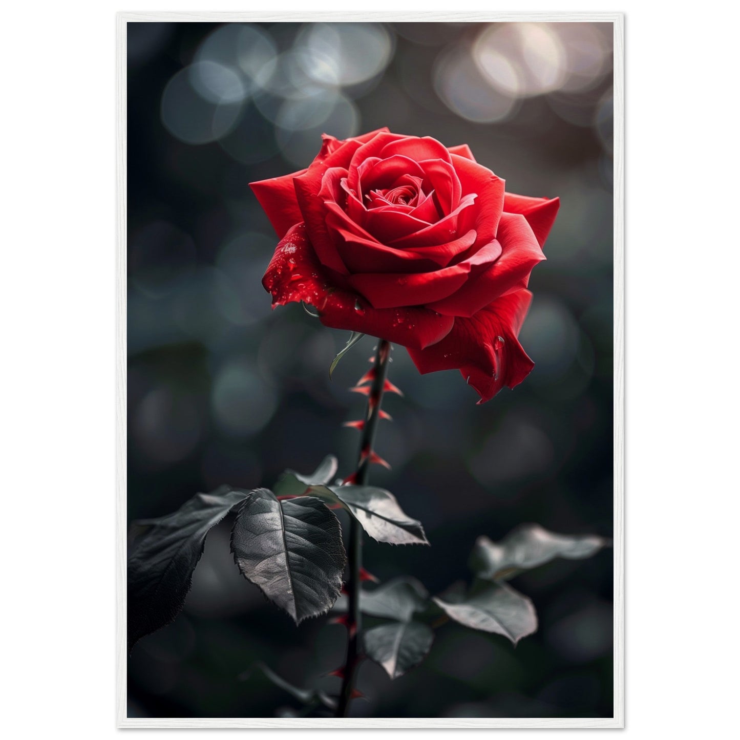 Affiche Rose Rouge ( 70x100-cm-Bois-blanc)