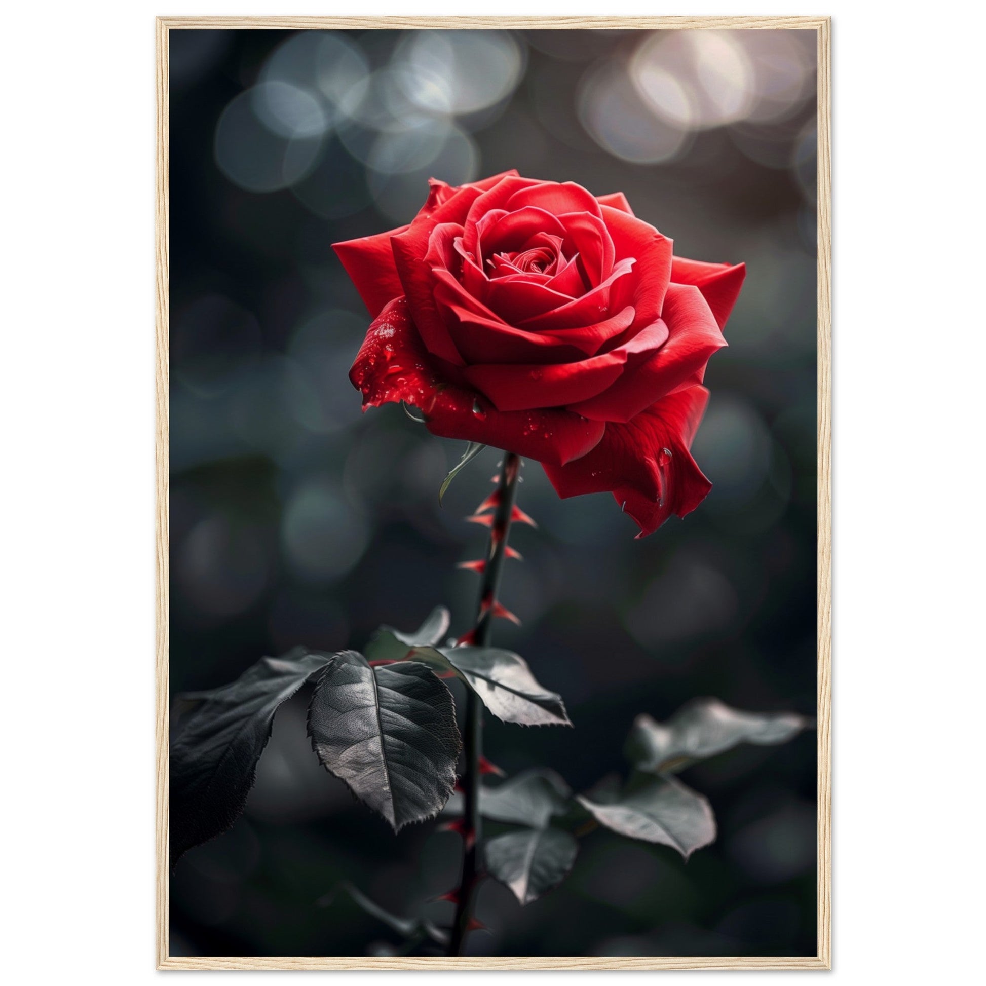 Affiche Rose Rouge ( 70x100-cm-Bois-clair)