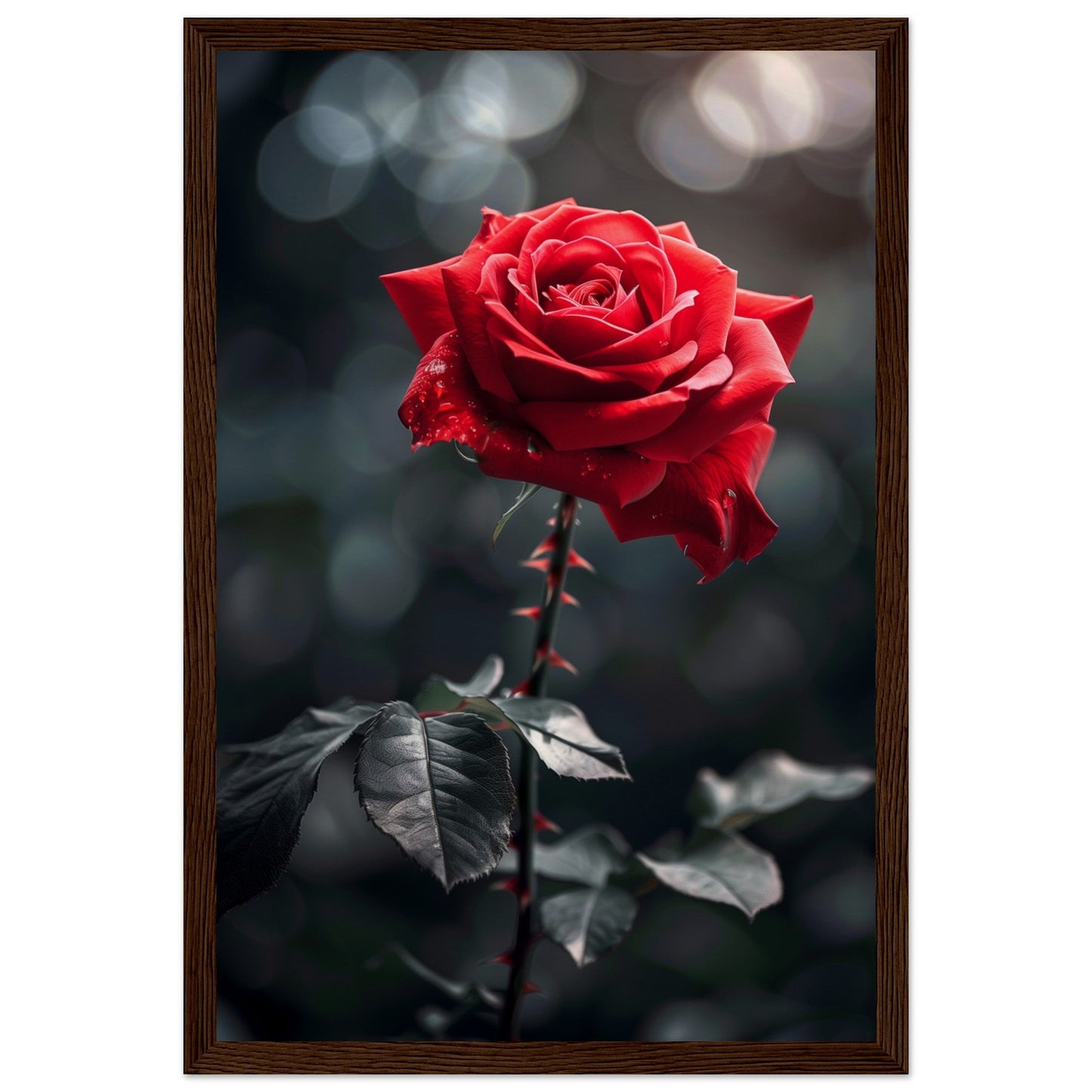 Affiche Rose Rouge ( 30x45-cm-Bois-foncé)