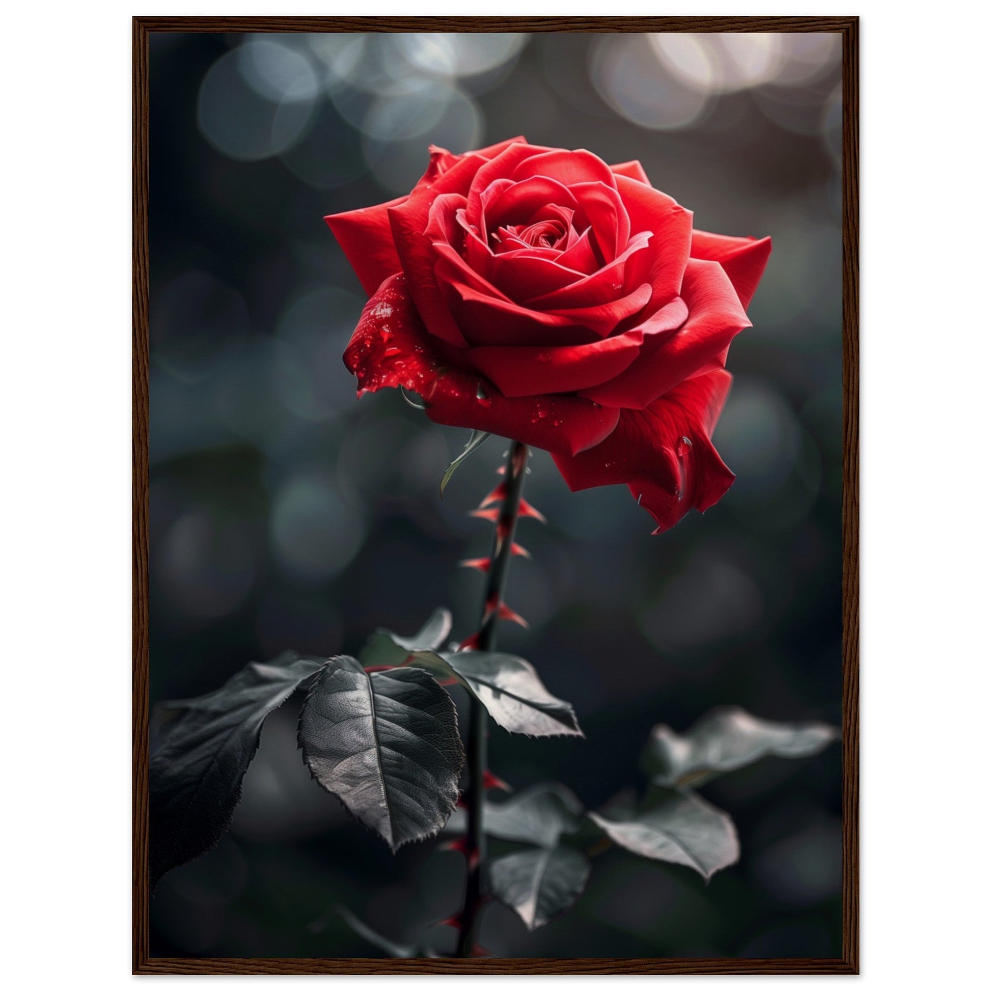 Affiche Rose Rouge ( 60x80-cm-Bois-foncé)