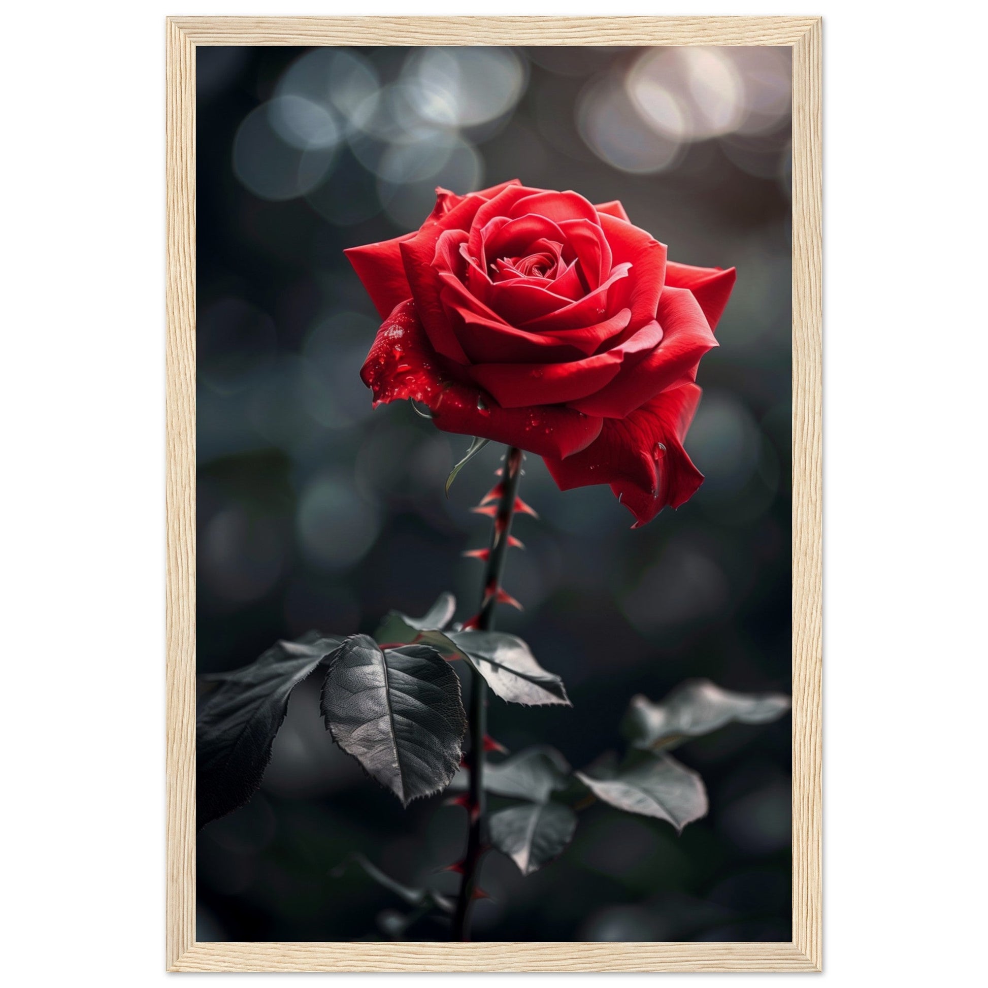 Affiche Rose Rouge ( 30x45-cm-Bois-clair)