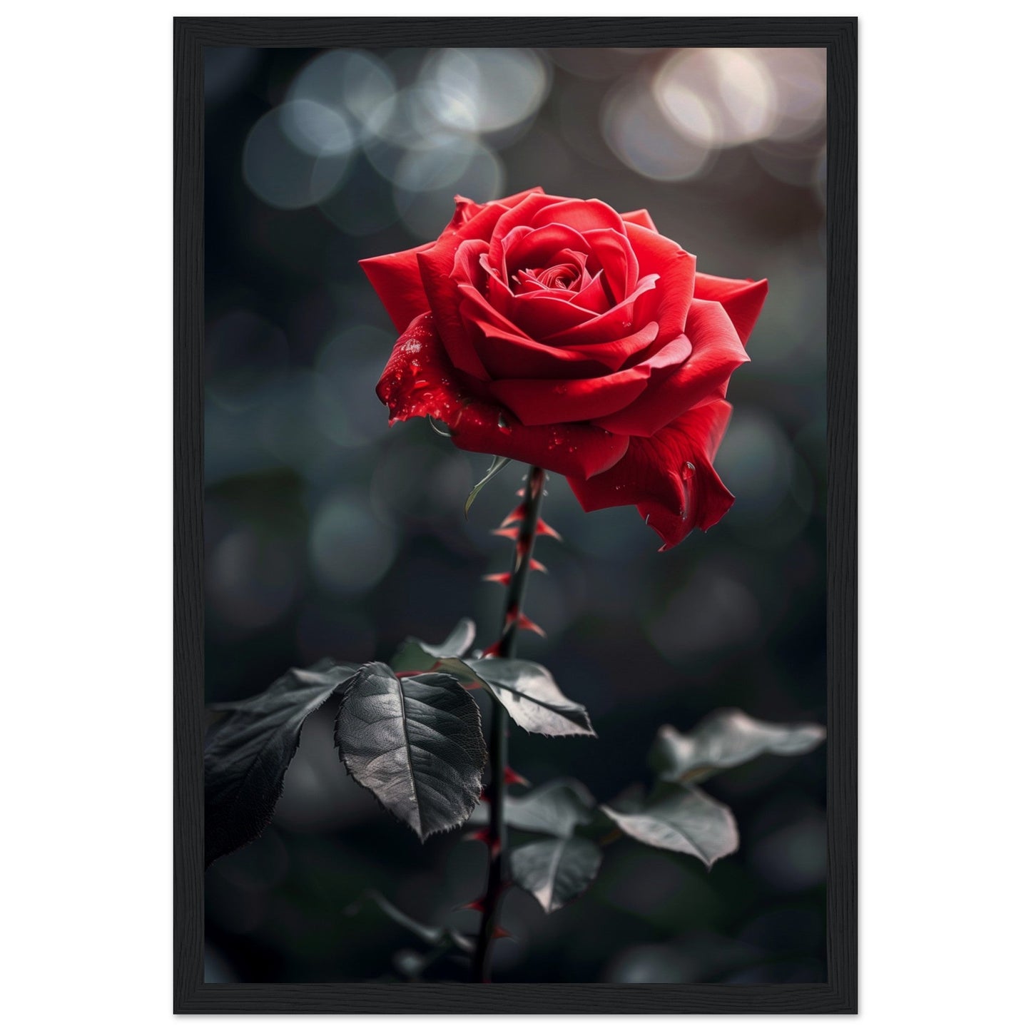 Affiche Rose Rouge ( 30x45-cm-Bois-noir)