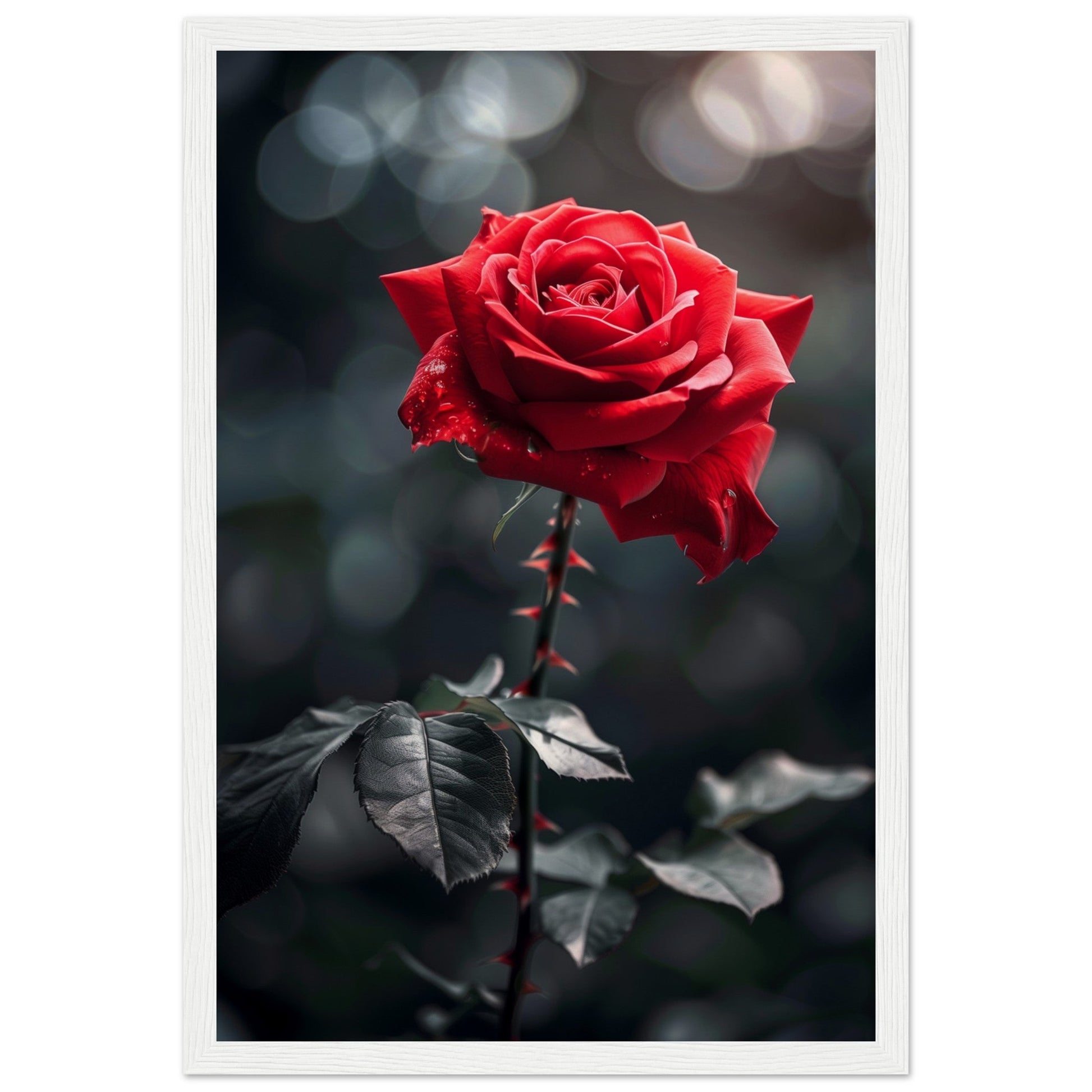 Affiche Rose Rouge ( 30x45-cm-Bois-blanc)