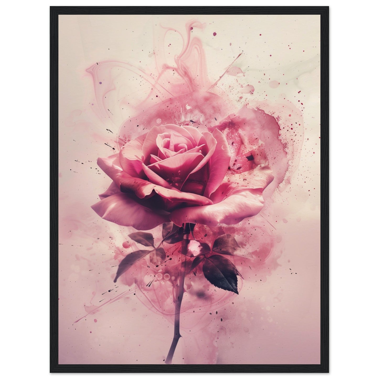 Affiche Rose ( 45x60-cm-Bois-noir)