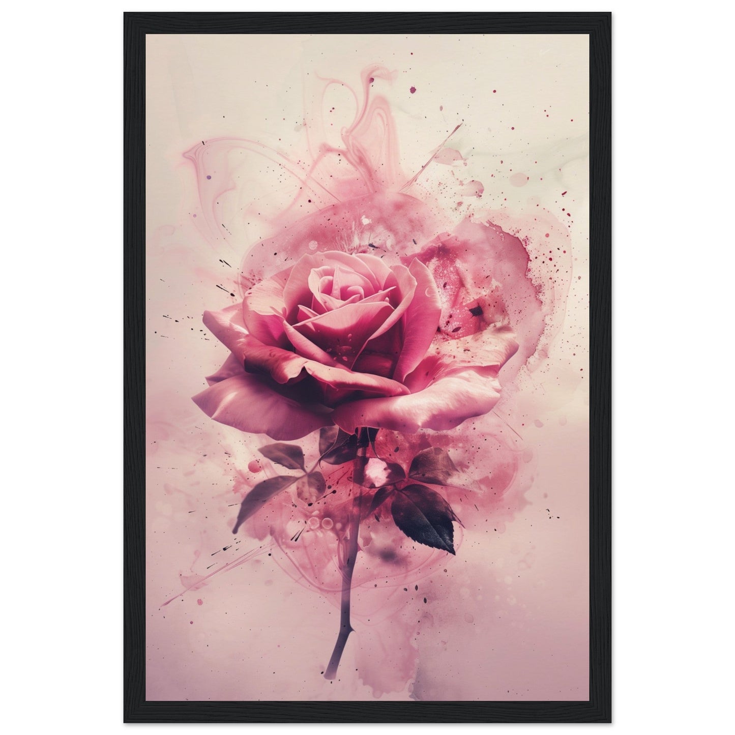 Affiche Rose ( 30x45-cm-Bois-noir)