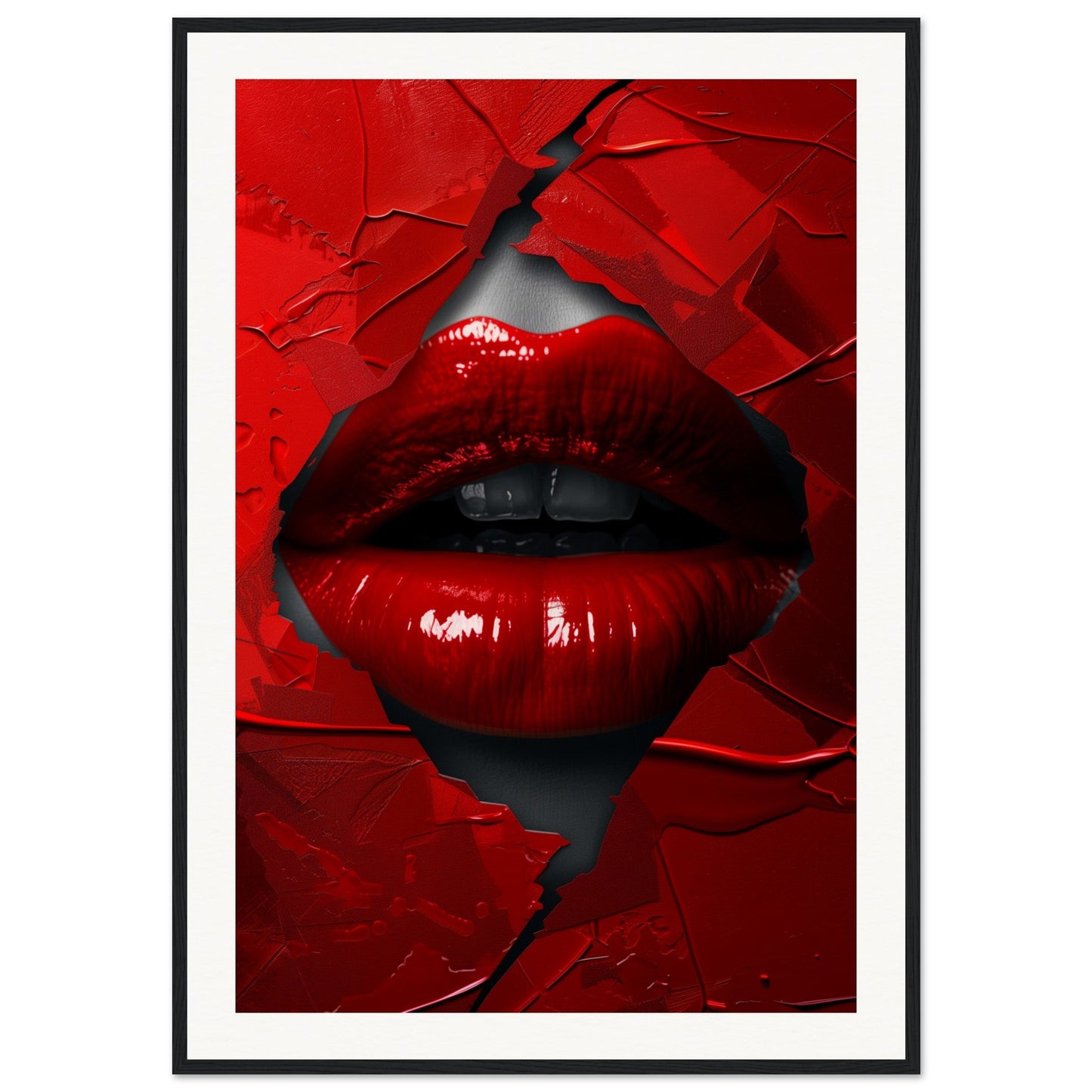 Affiche Rouge Baiser ( 70x100-cm-Bois-noir)