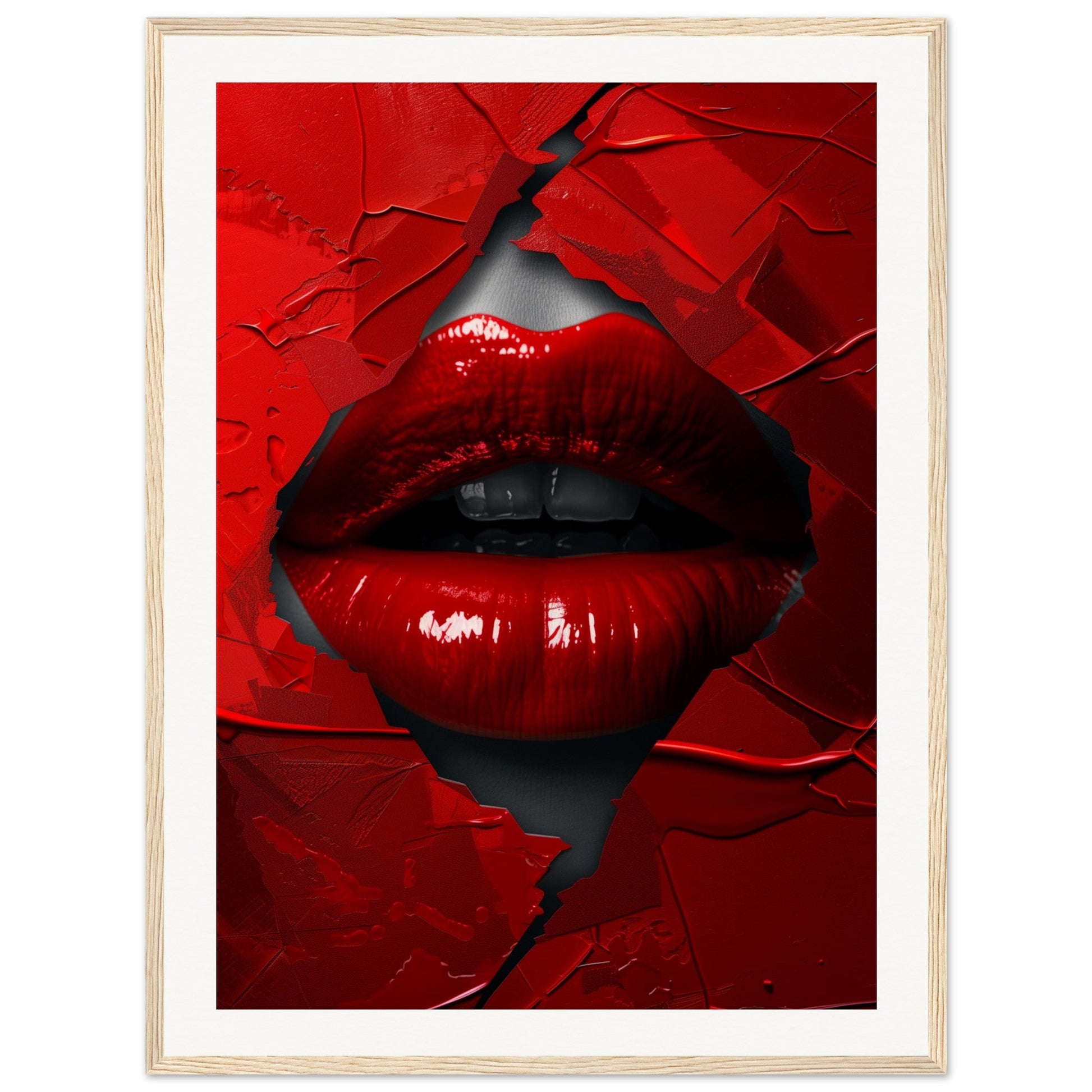 Affiche Rouge Baiser ( 60x80-cm-Bois-clair)