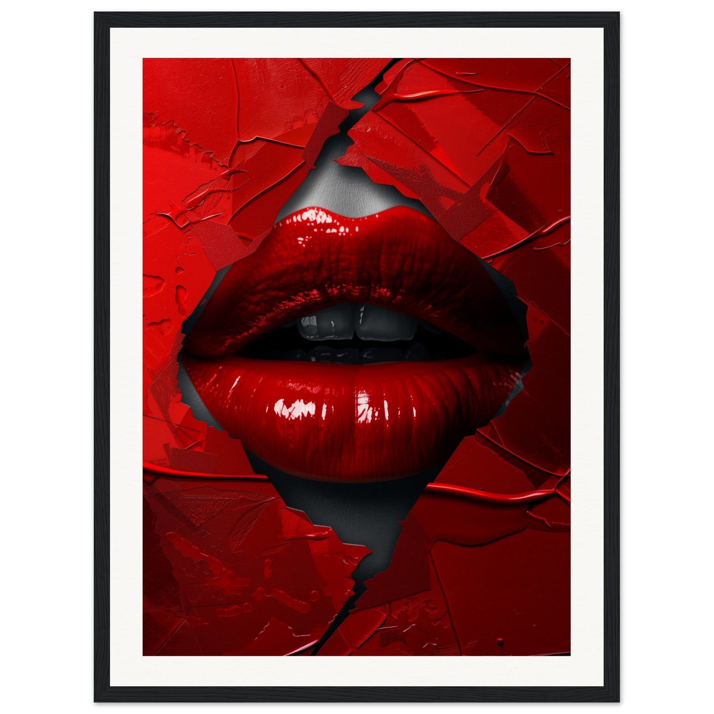 Affiche Rouge Baiser ( 45x60-cm-Bois-noir)