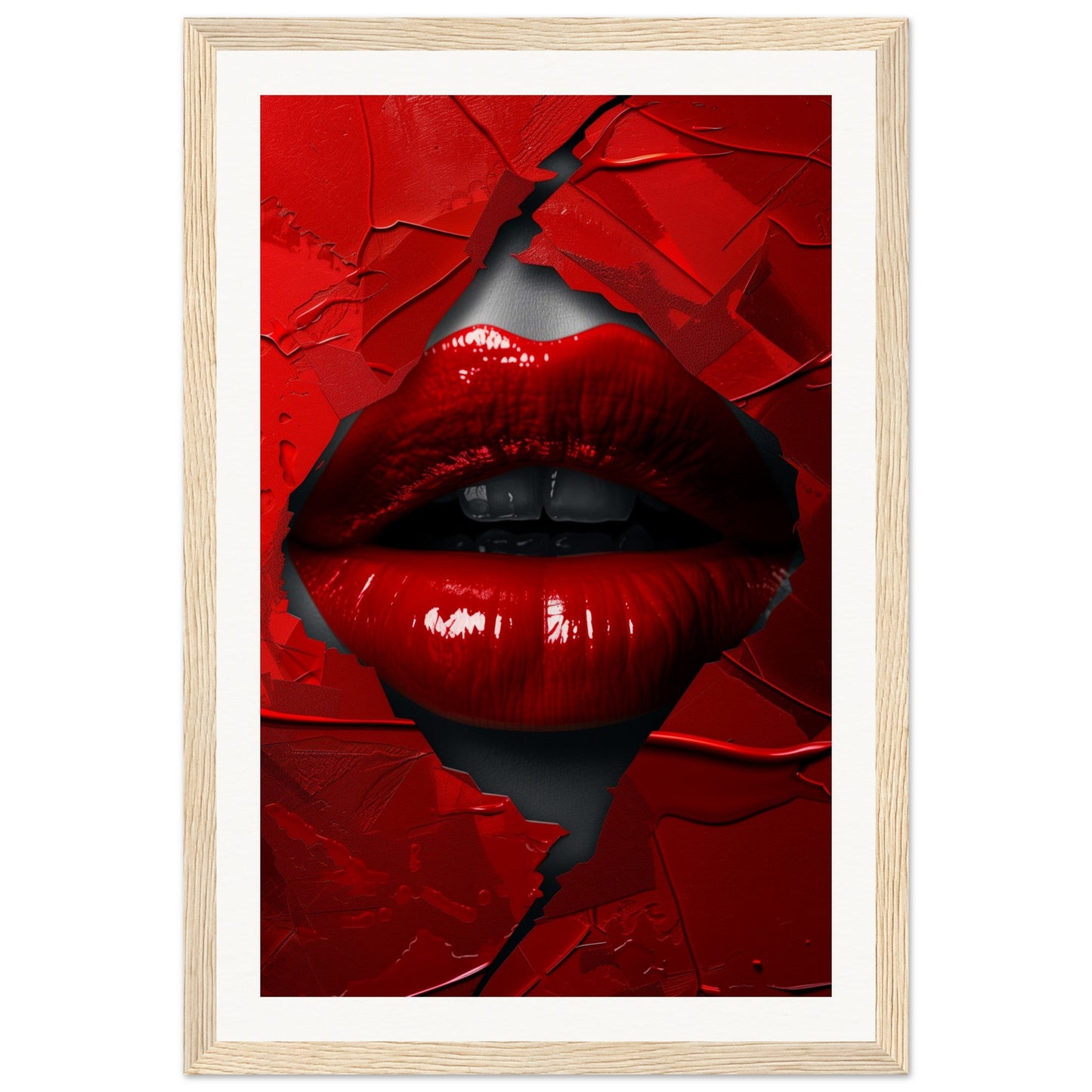 Affiche Rouge Baiser ( 30x45-cm-Bois-clair)