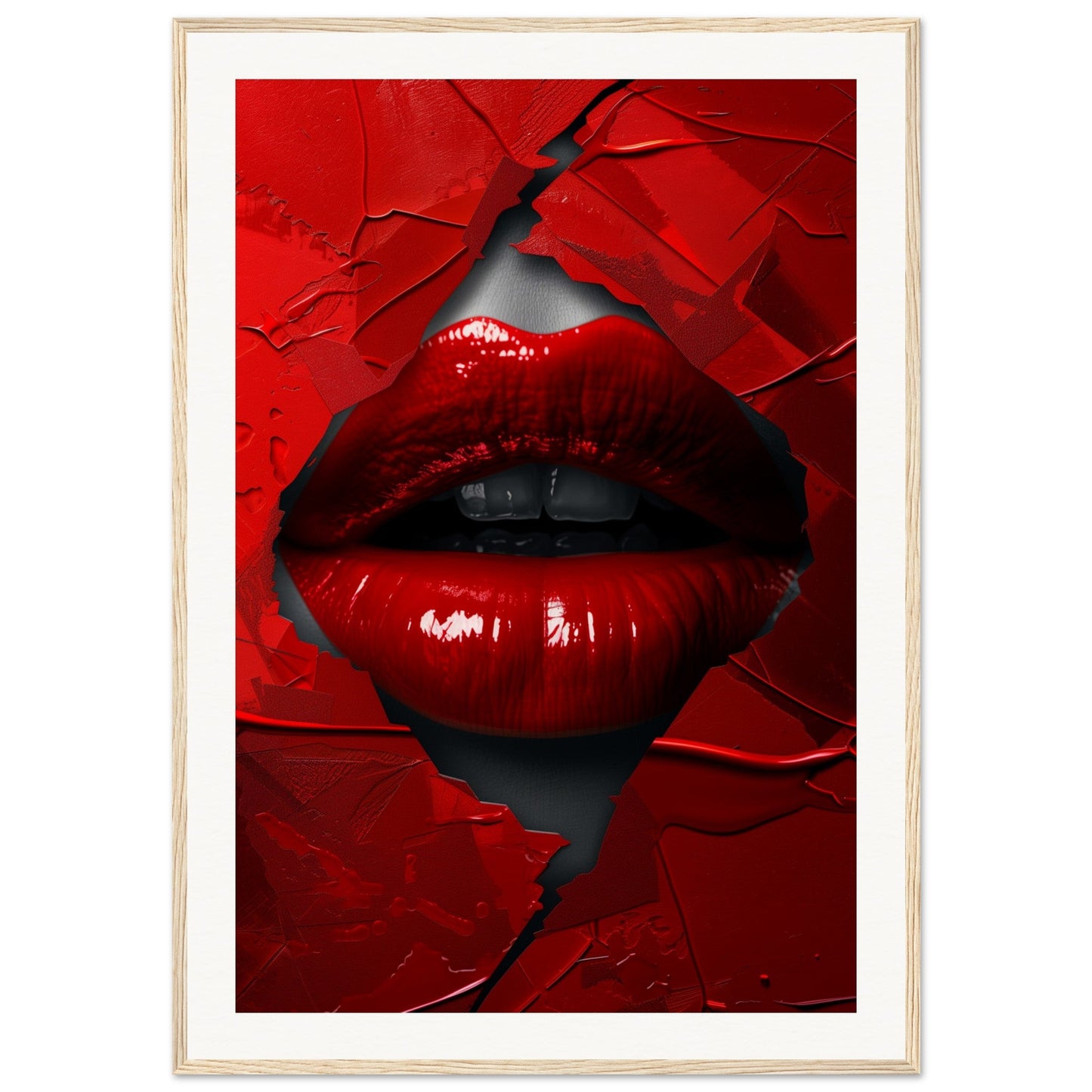 Affiche Rouge Baiser ( 70x100-cm-Bois-clair)