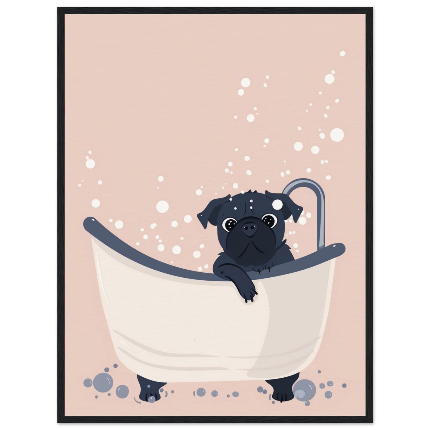 Affiche Salle de Bain Rose ( 60x80-cm-Bois-noir)