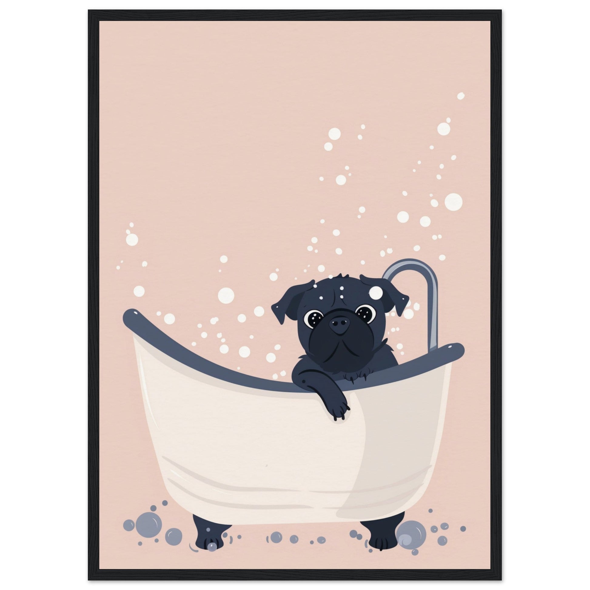 Affiche Salle de Bain Rose ( 50x70-cm-Bois-noir)