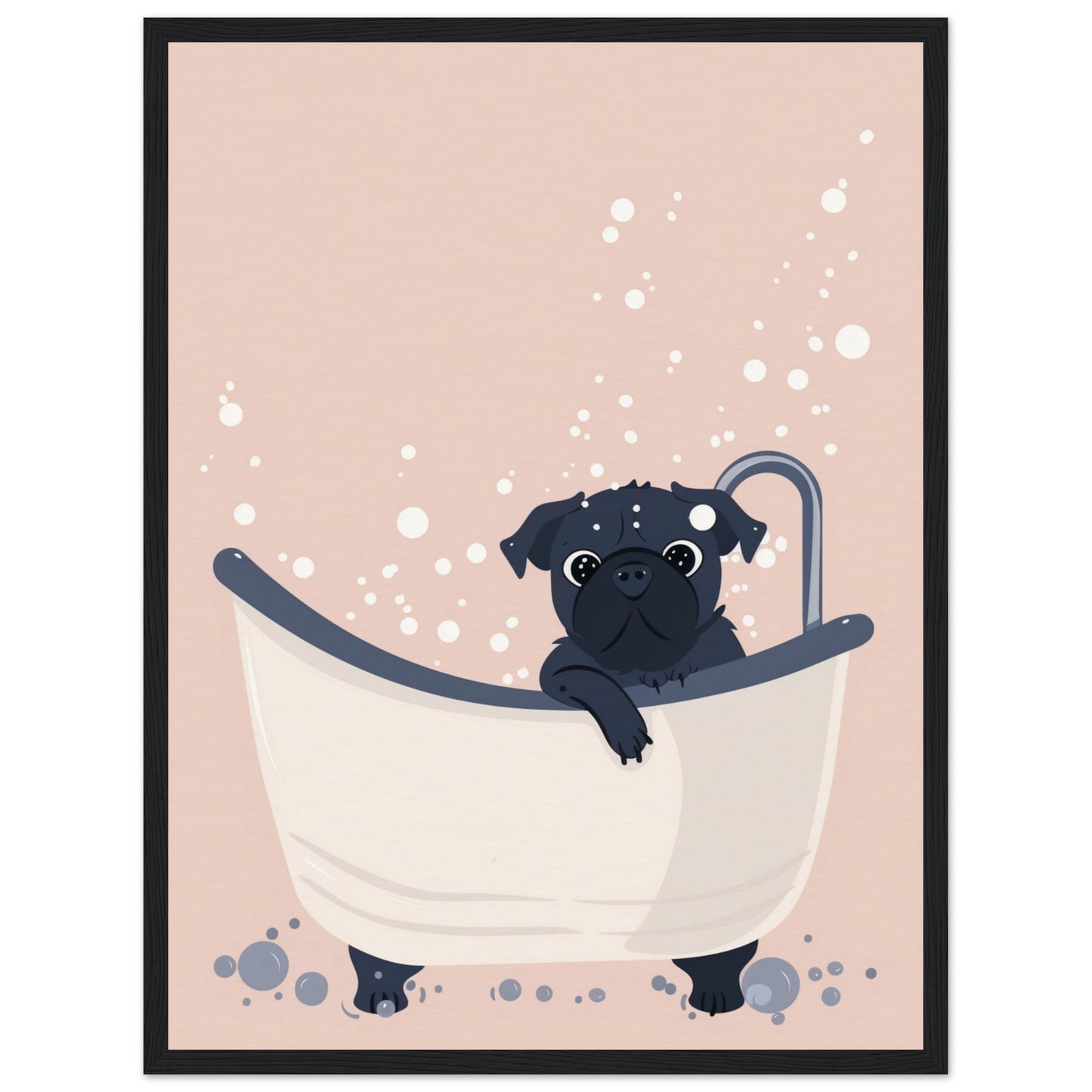 Affiche Salle de Bain Rose ( 45x60-cm-Bois-noir)