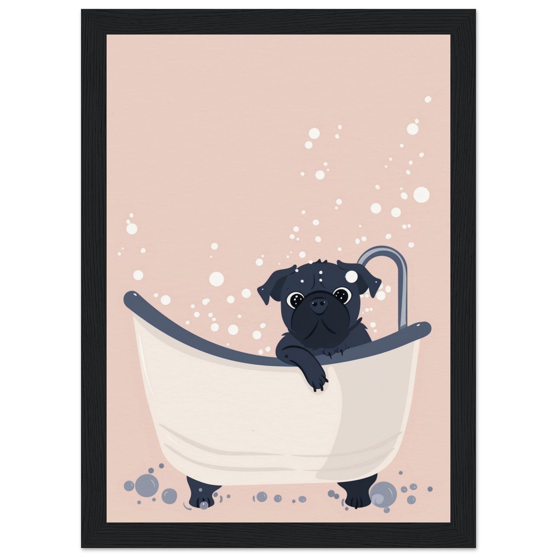 Affiche Salle de Bain Rose ( 21x29.7-cm-Bois-noir)