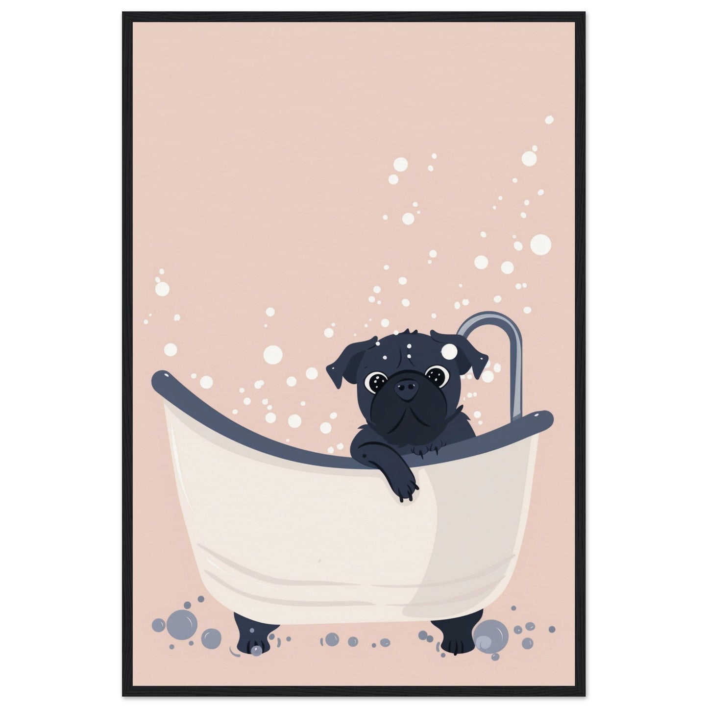 Affiche Salle de Bain Rose ( 60x90-cm-Bois-noir)