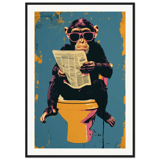 Affiche Singe Toilette ( 70x100-cm-Bois-noir)