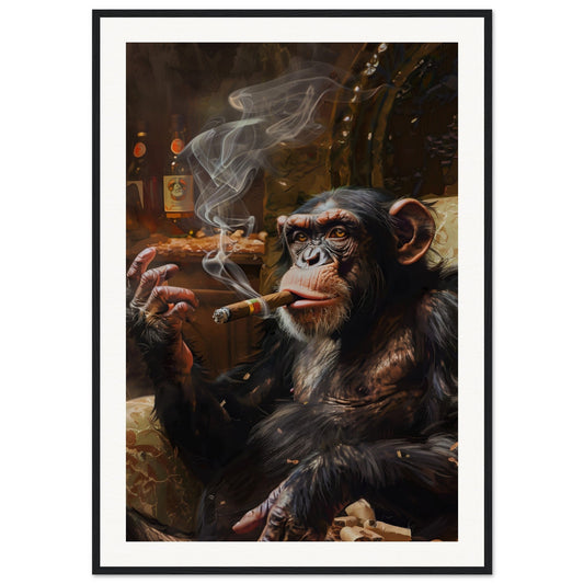 Affiche Singe avec Cigare ( 70x100-cm-Bois-noir)