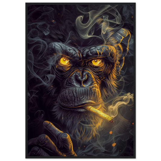 Affiche Singe qui Fume ( 70x100-cm-Bois-noir)