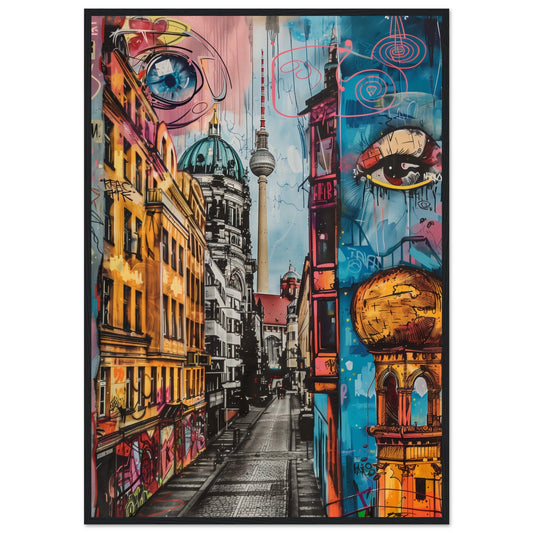 Affiche Street Art Berlin ( 70x100-cm-Bois-noir)