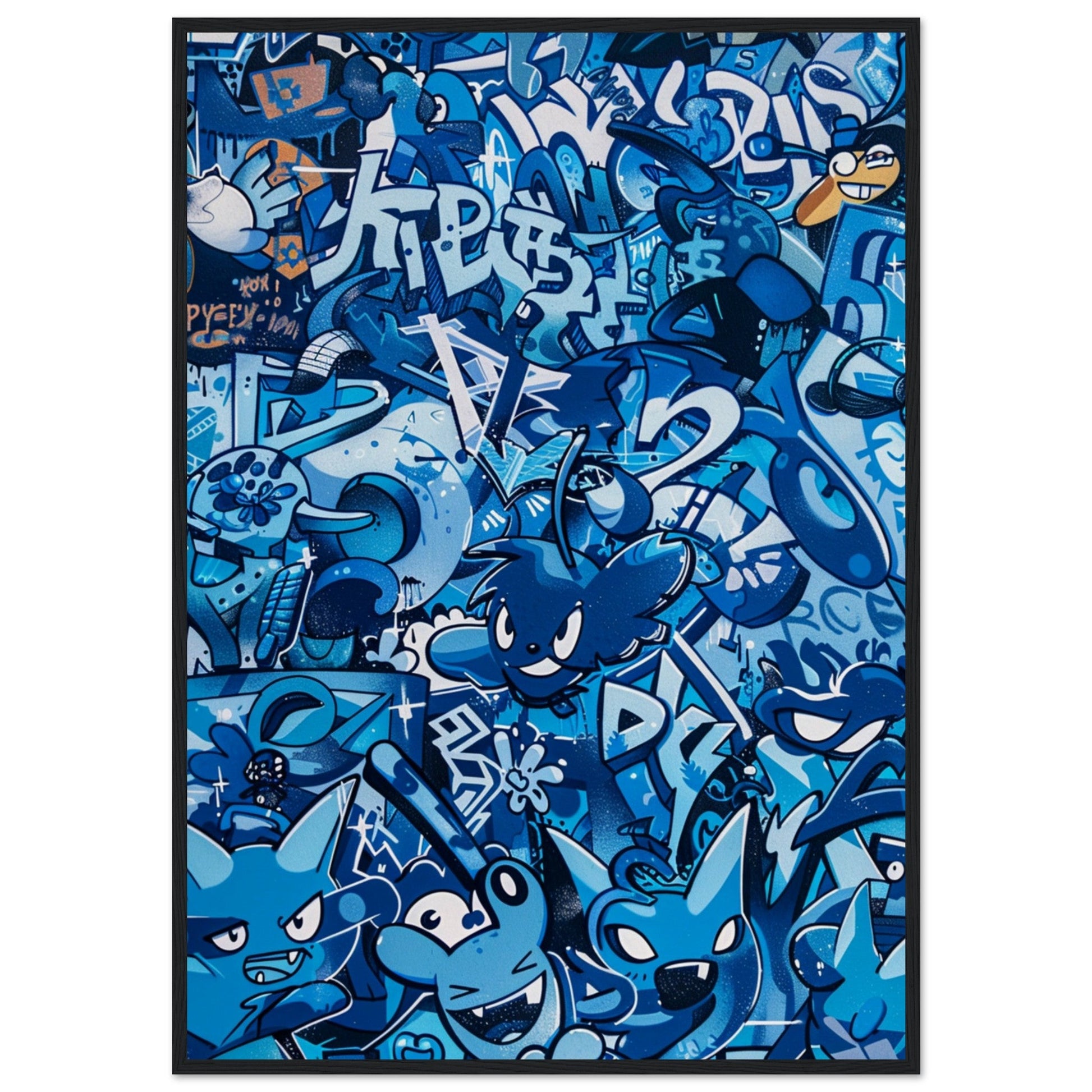 Affiche Street Art Bleu ( 70x100-cm-Bois-noir)