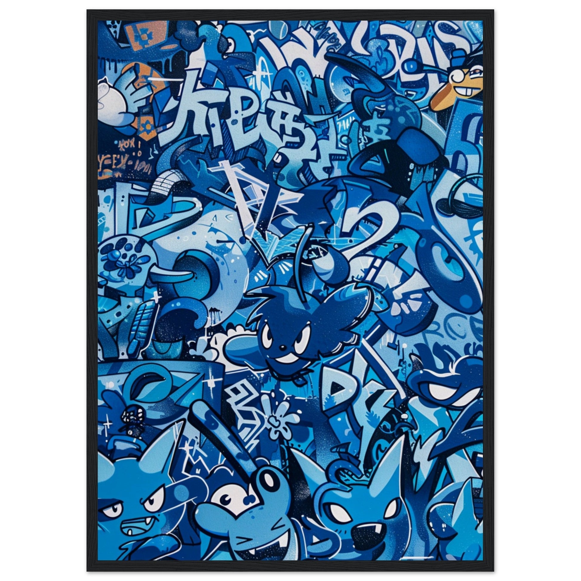 Affiche Street Art Bleu ( 50x70-cm-Bois-noir)