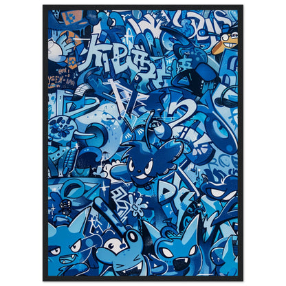 Affiche Street Art Bleu ( 50x70-cm-Bois-noir)