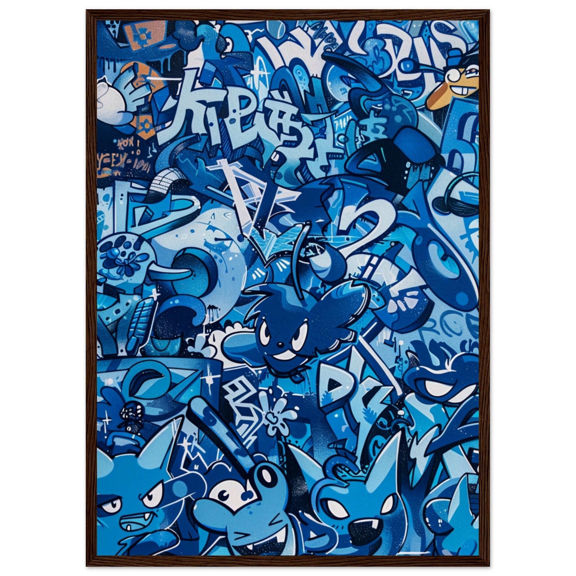 Affiche Street Art Bleu ( 50x70-cm-Bois-foncé)