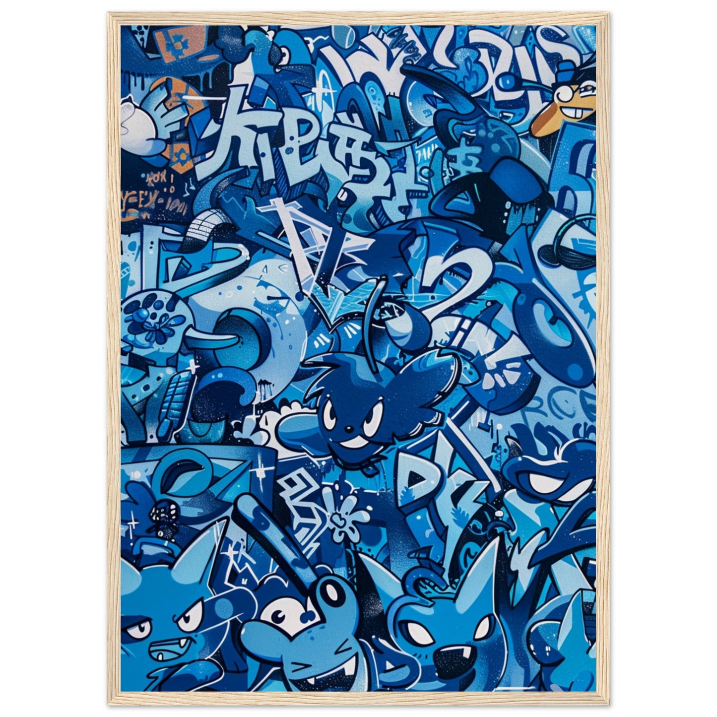 Affiche Street Art Bleu ( 50x70-cm-Bois-clair)