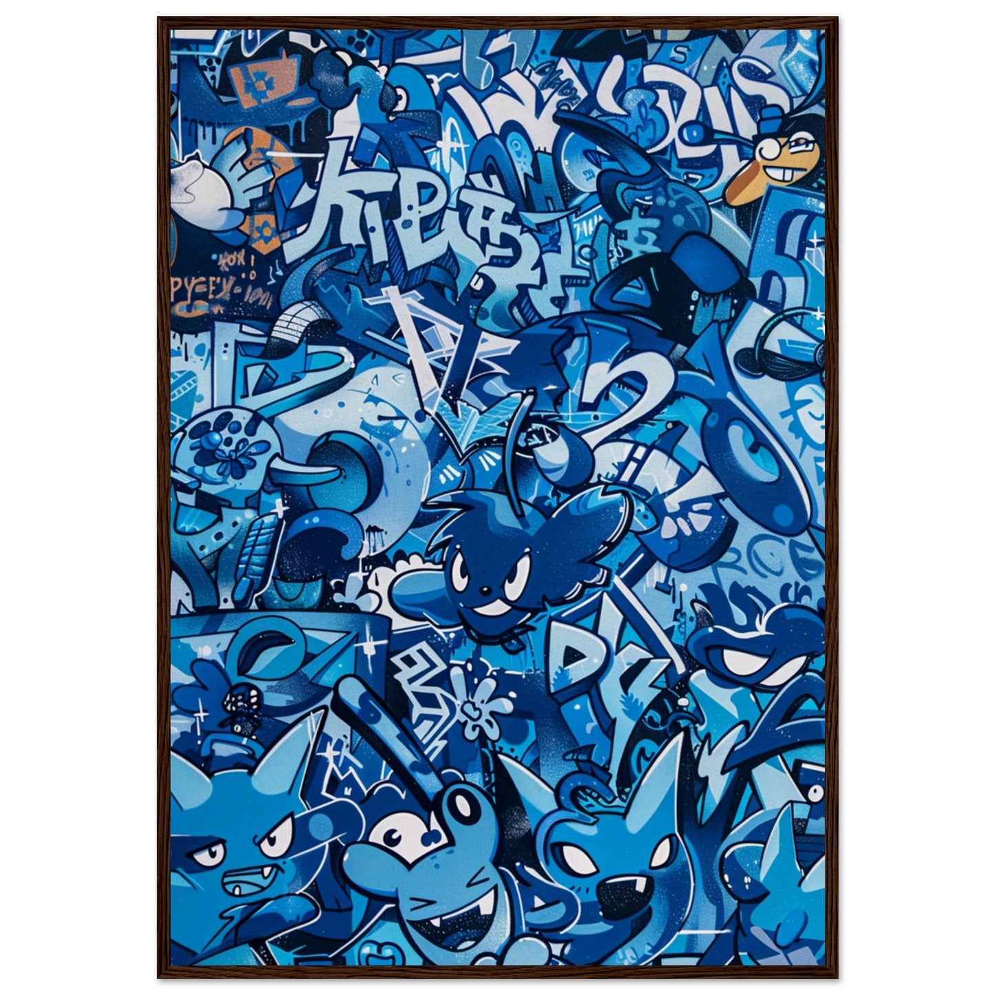 Affiche Street Art Bleu ( 70x100-cm-Bois-foncé)