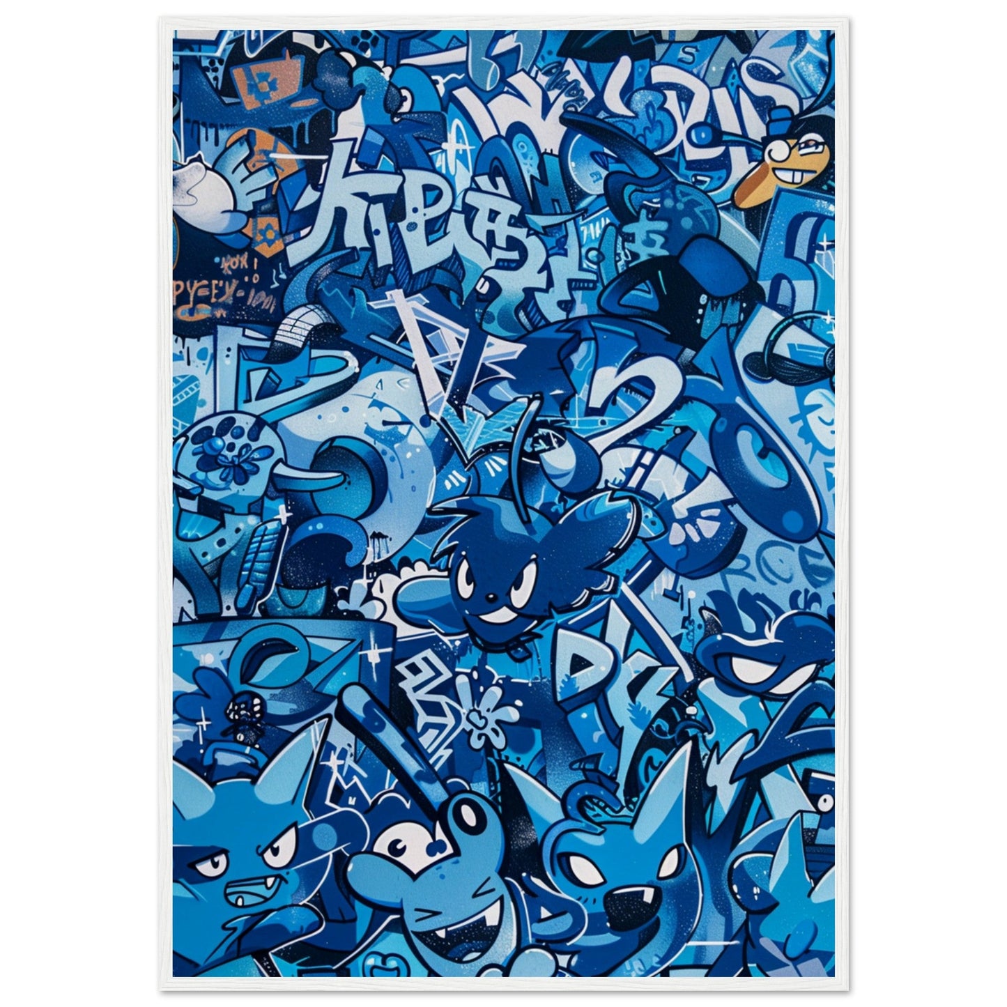 Affiche Street Art Bleu ( 70x100-cm-Bois-blanc)