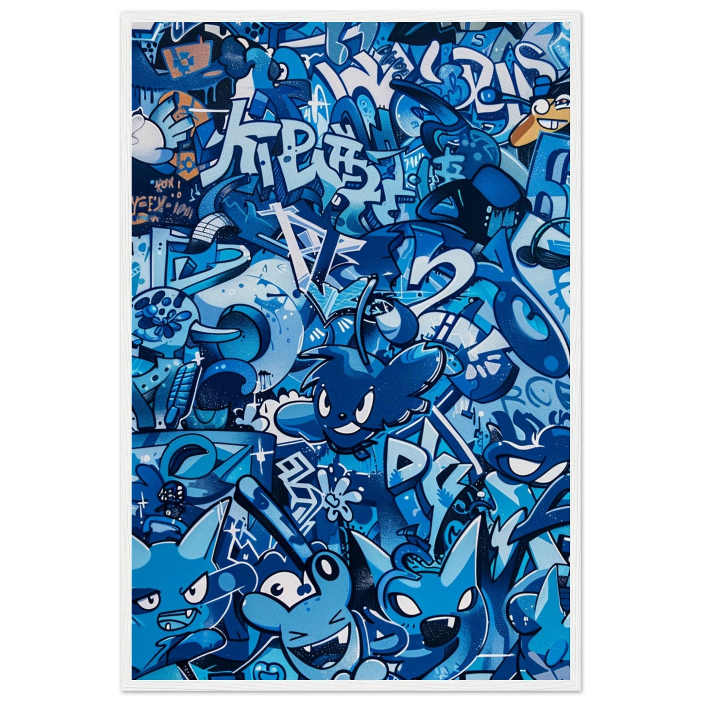 Affiche Street Art Bleu ( 60x90-cm-Bois-blanc)