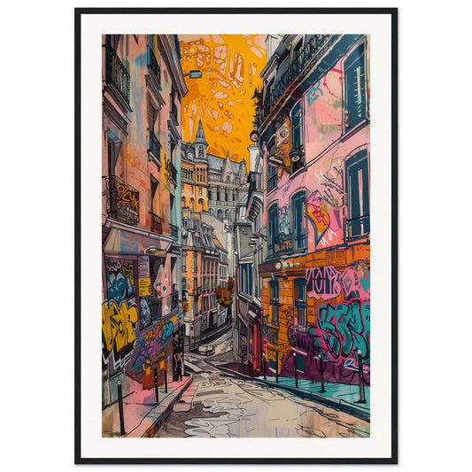 Affiche Street Art Lyon ( 70x100-cm-Bois-noir)