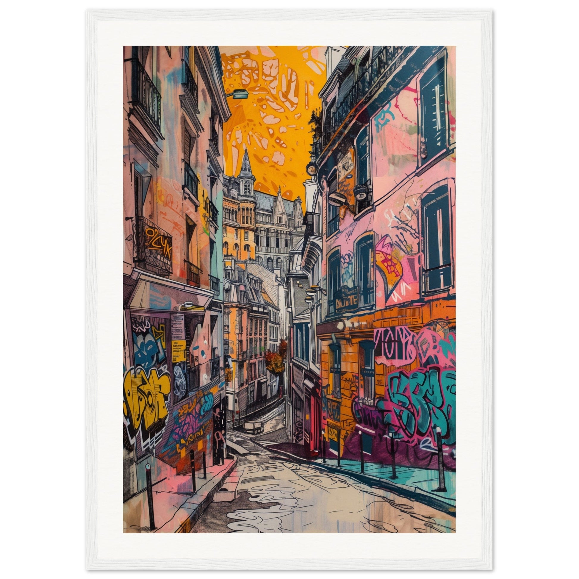 Affiche Street Art Lyon ( 50x70-cm-Bois-blanc)