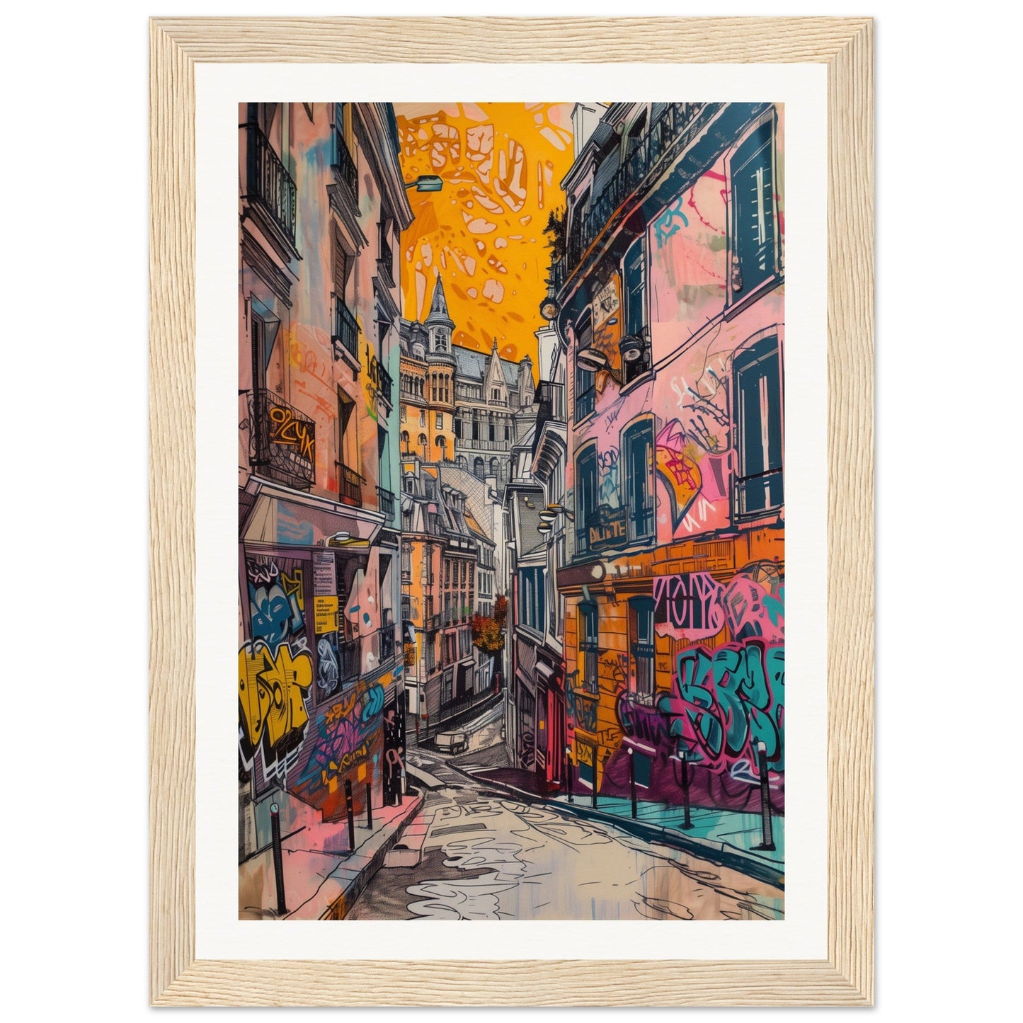 Affiche Street Art Lyon ( 21x29.7-cm-Bois-clair)