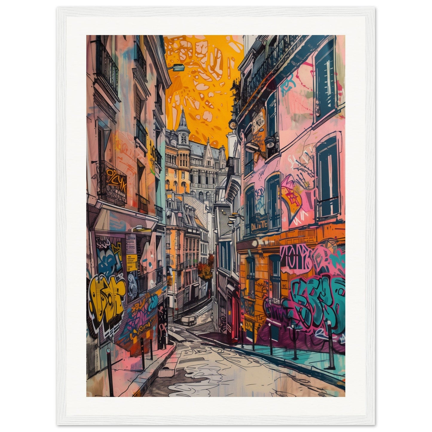 Affiche Street Art Lyon ( 45x60-cm-Bois-blanc)