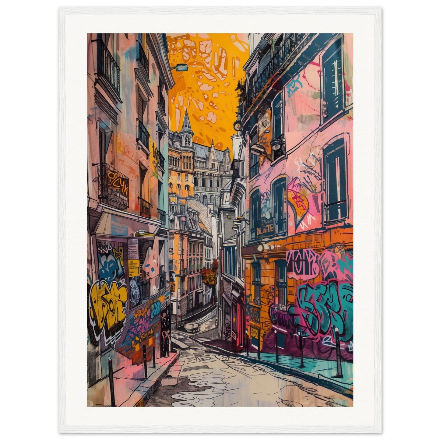 Affiche Street Art Lyon ( 60x80-cm-Bois-blanc)