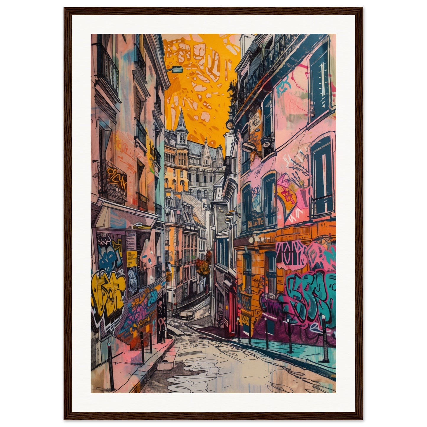 Affiche Street Art Lyon ( 50x70-cm-Bois-foncé)