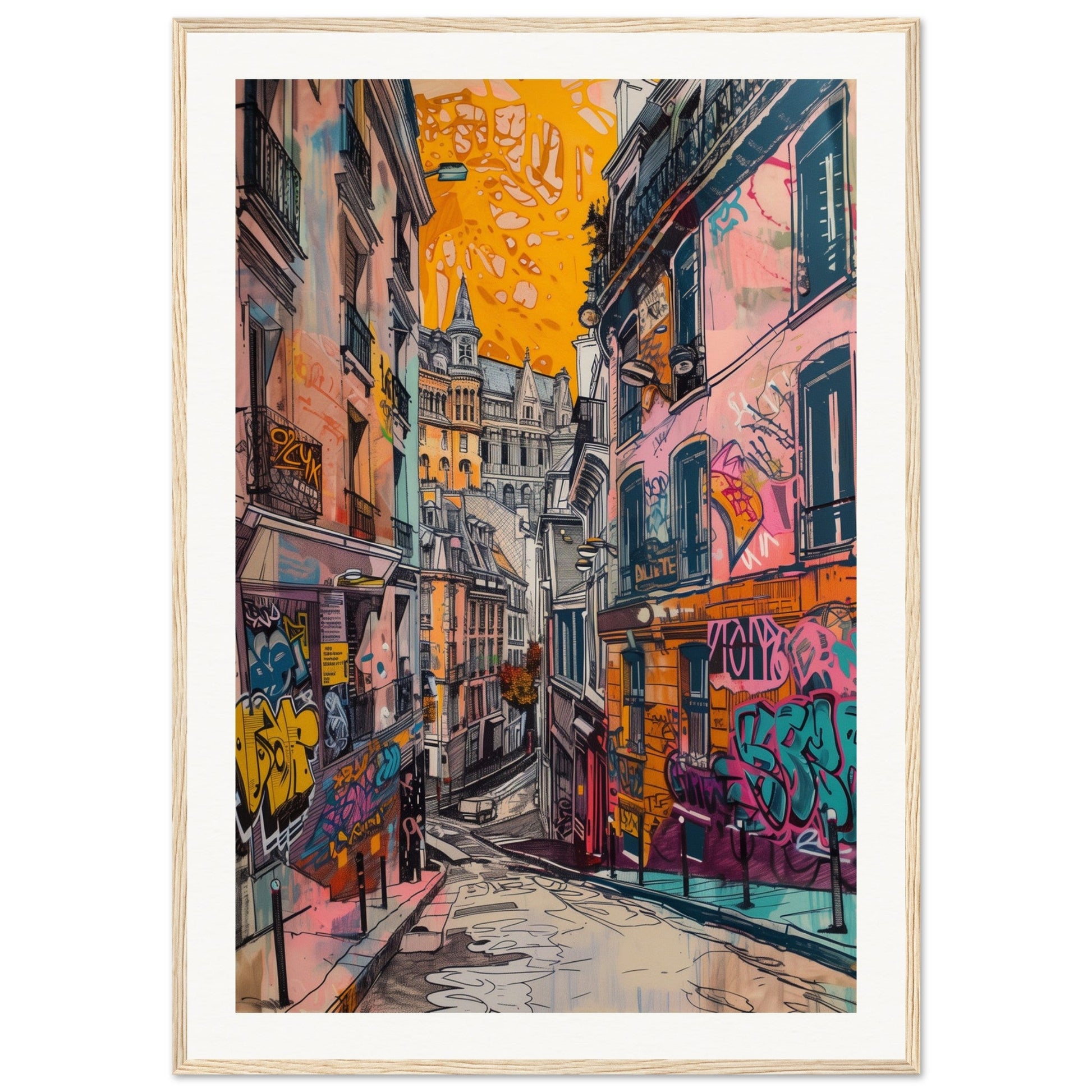 Affiche Street Art Lyon ( 70x100-cm-Bois-clair)