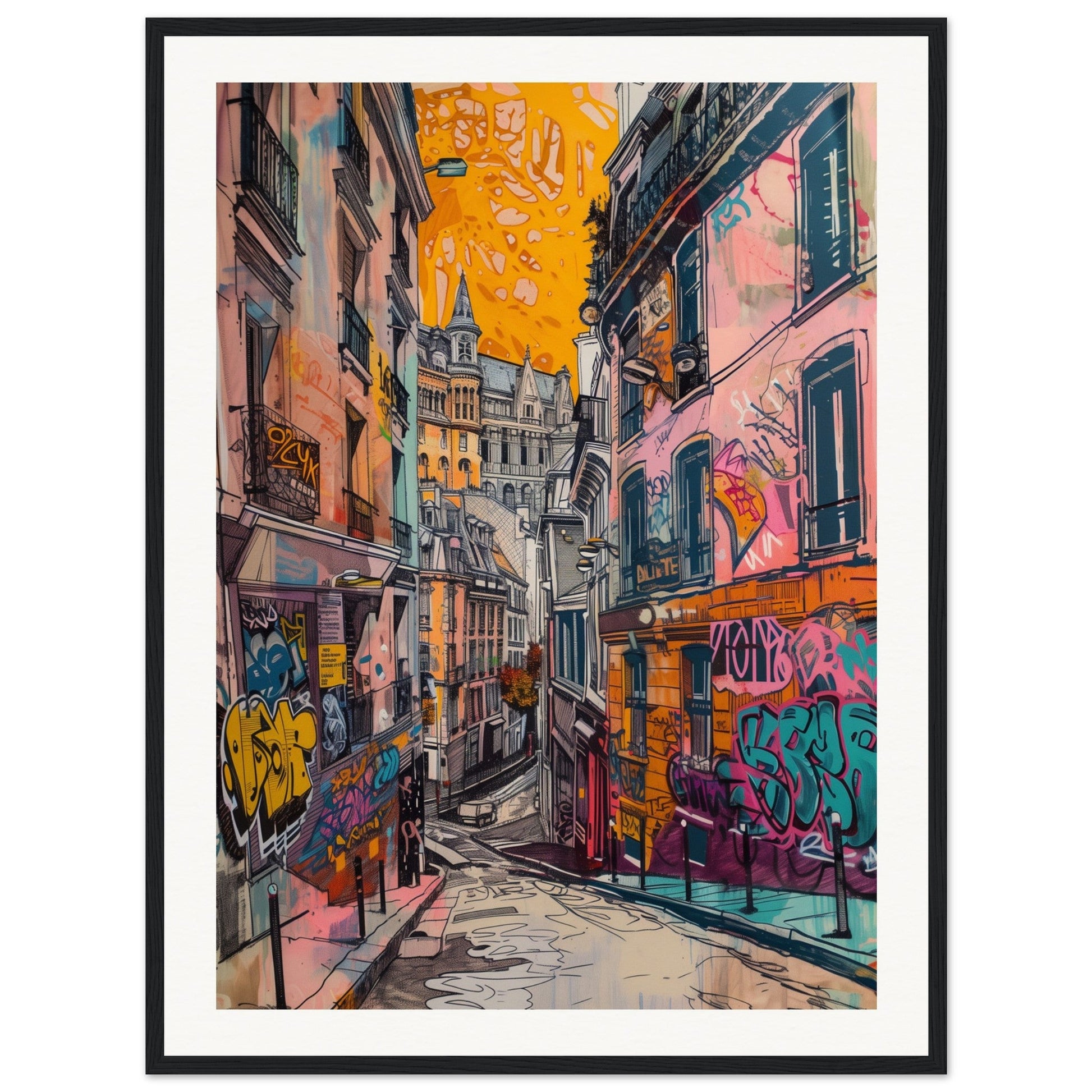 Affiche Street Art Lyon ( 60x80-cm-Bois-noir)