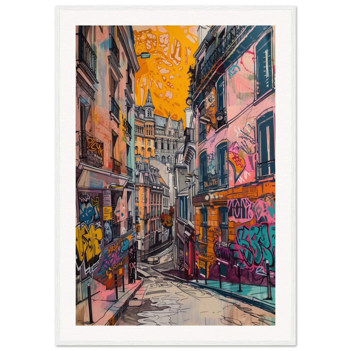 Affiche Street Art Lyon ( 70x100-cm-Bois-blanc)